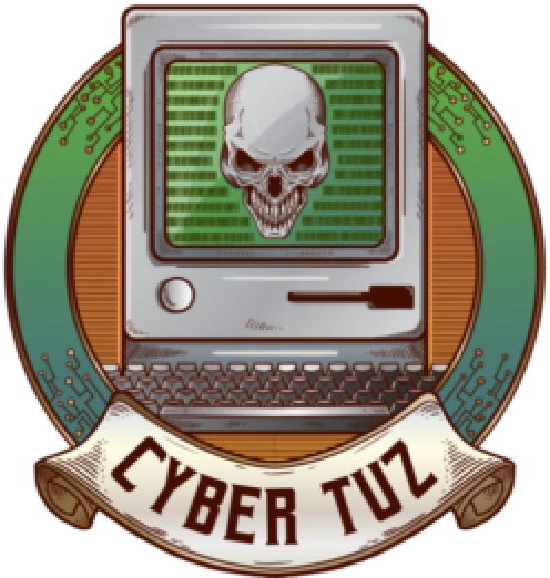 Cybertuz logo: a skull on a retro computer screen